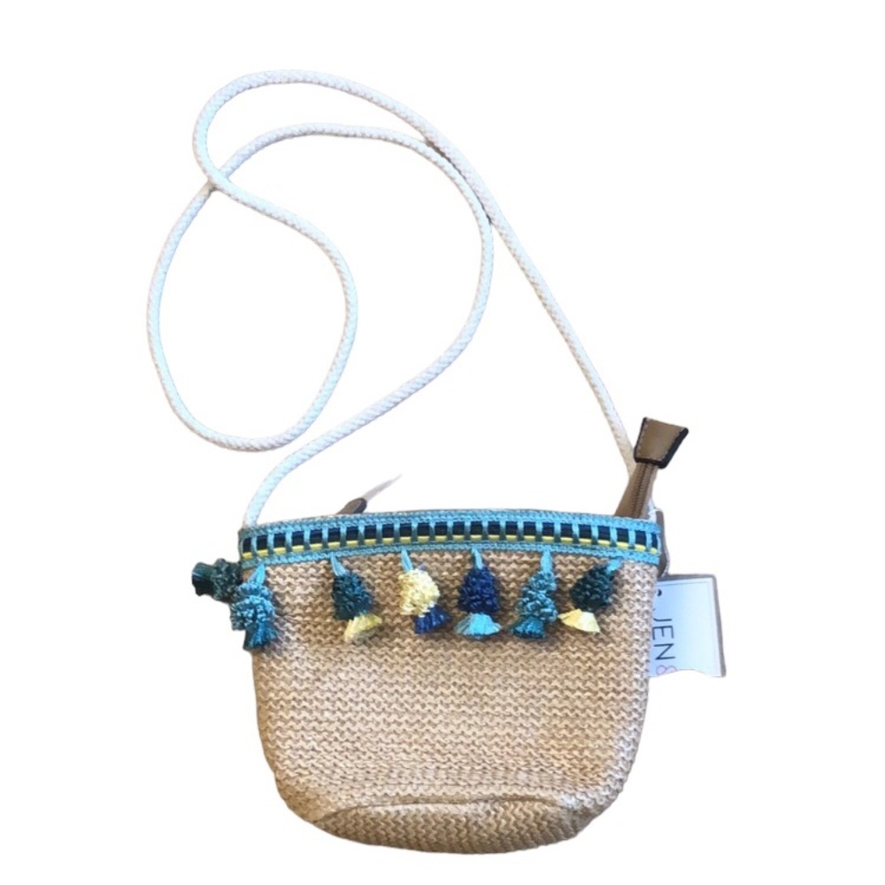 🆕 Jen & Co Blue, Green, Yellow Tassel and Straw Crossbody
